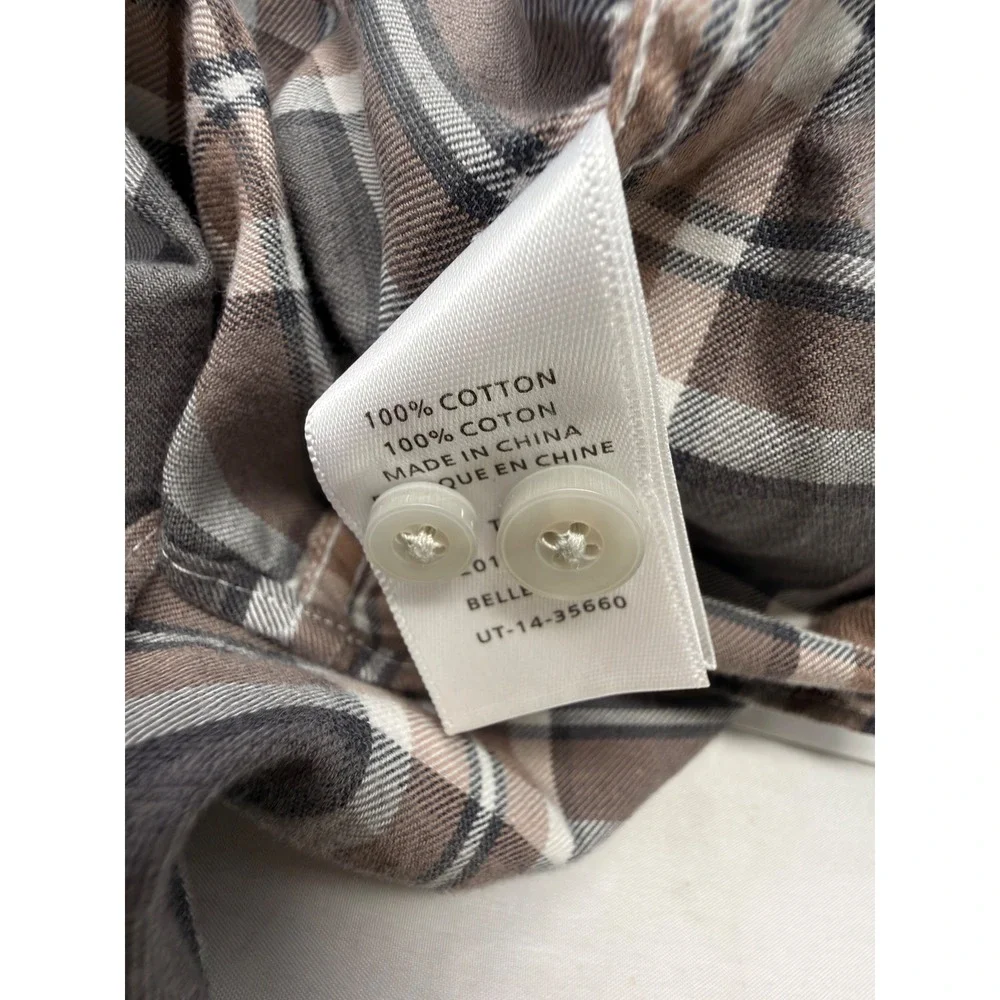 UNTUCKit Men's‎ Large Brown Grey Plaid Button Down Flannel Shirt 100% Cotton